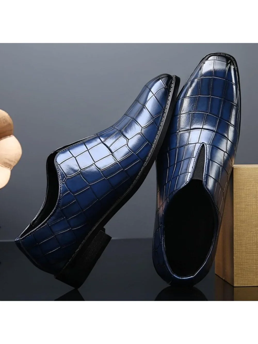 Men's Blue Soft Leather Penny Loafers Dress Slip-on for Formal Business